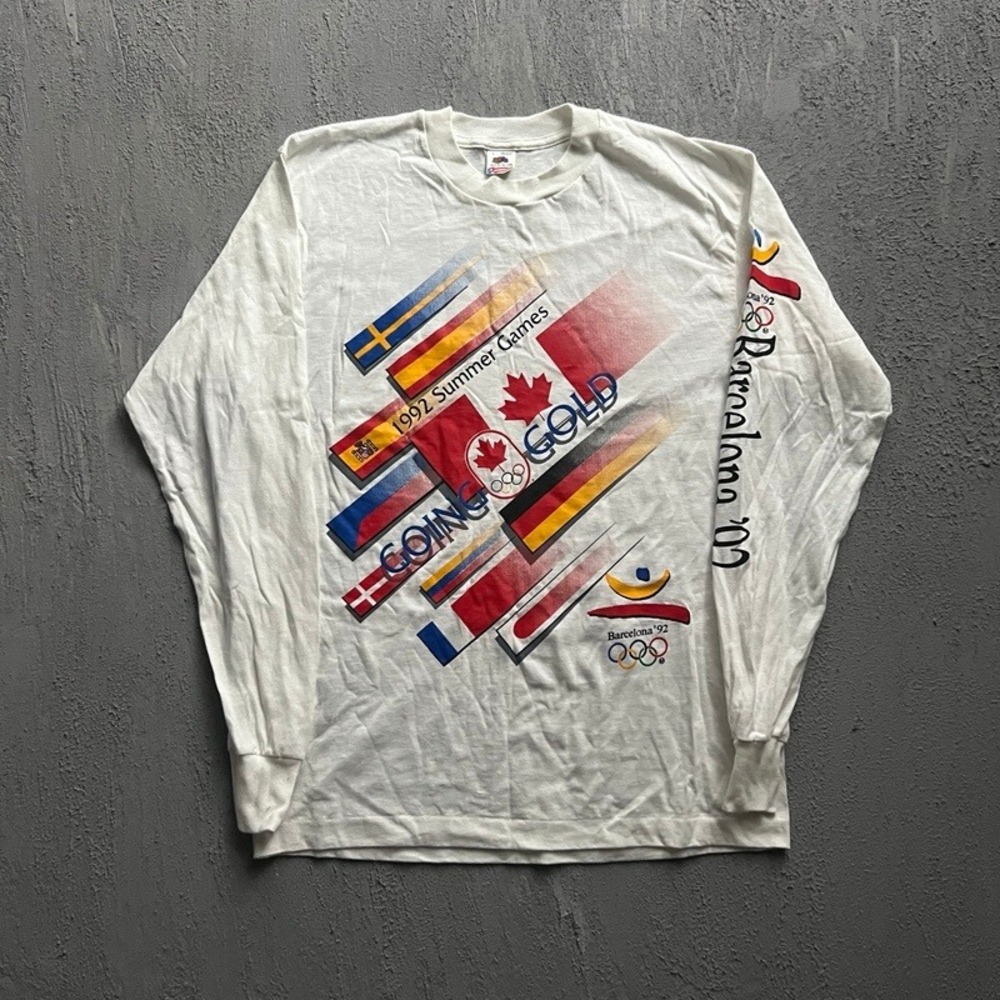 Vintage Barcelona Olympics Shirt Large White 1990s Long Sleeve Deadstock